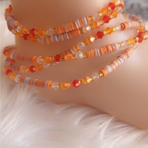 Orange and Red Beaded Bracelet Set